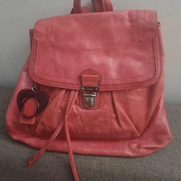 RARE! Coach 17910 Pink Distressed Leather Drawstring Backpack Bag - Picture 2 of 10